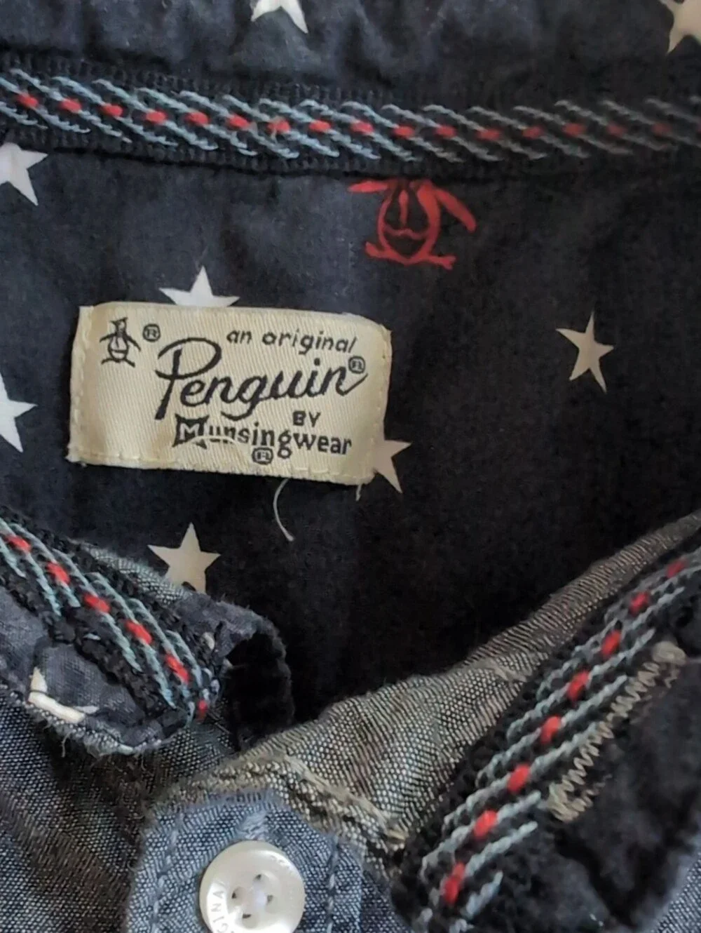 Original Penguin Boys Chambray Button-Down Shirt with Star Pocket - Blue